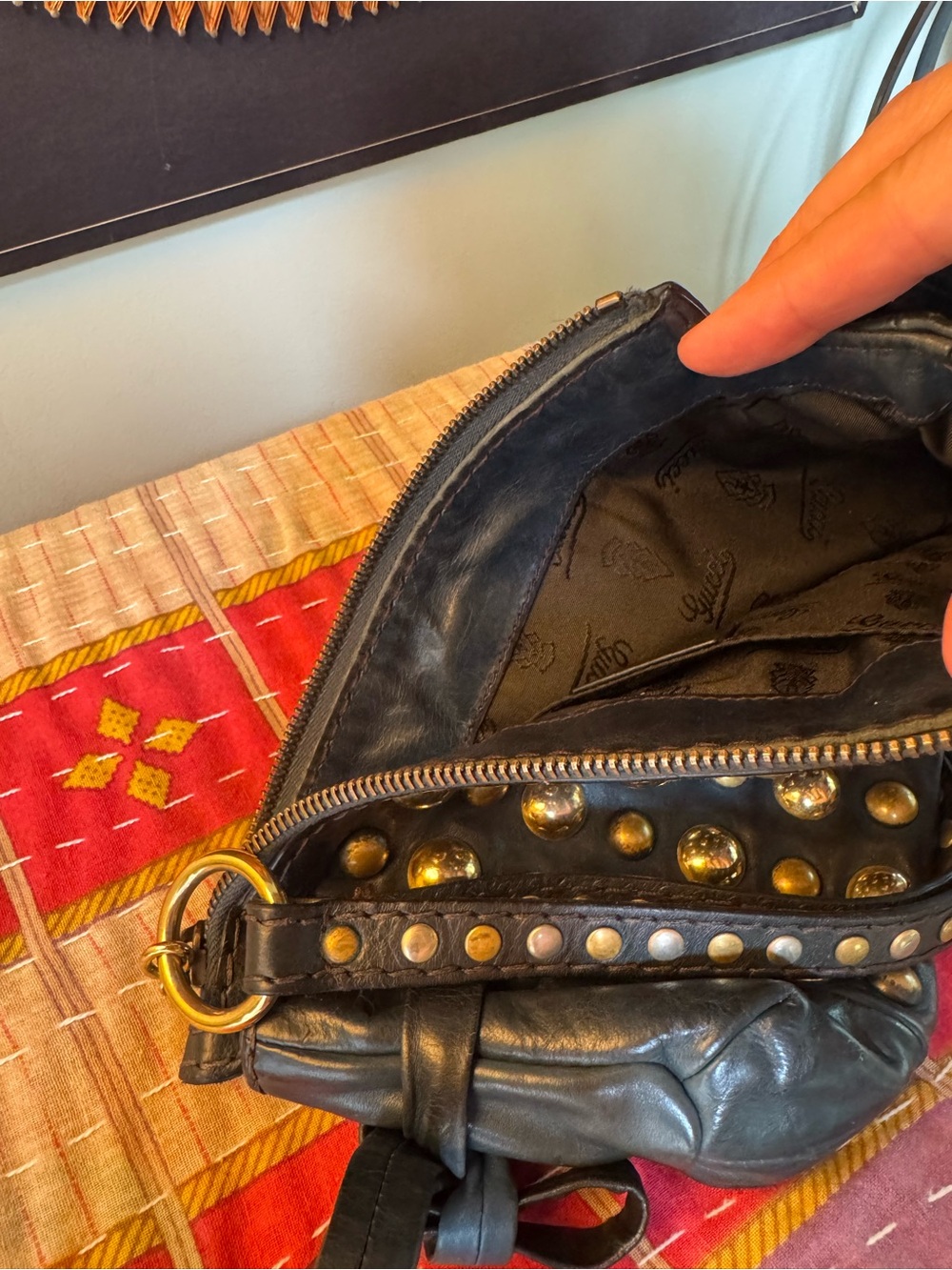 Gucci Hysteria Leather Studded Clutch Bag Blue/Black - Picture 15 of 16